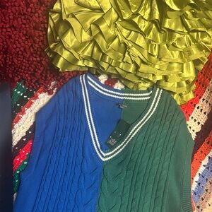 Wild Fable Blue and Green V-Neck Sweater